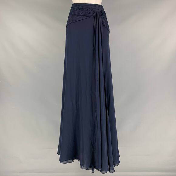 RALPH LAUREN Size 6 Navy Silk Solid Slits Long Skirt - Picture 1 of 8
